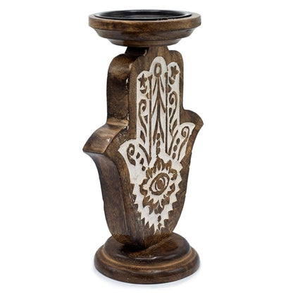 Mango Wood Candle Stand - Hamsa