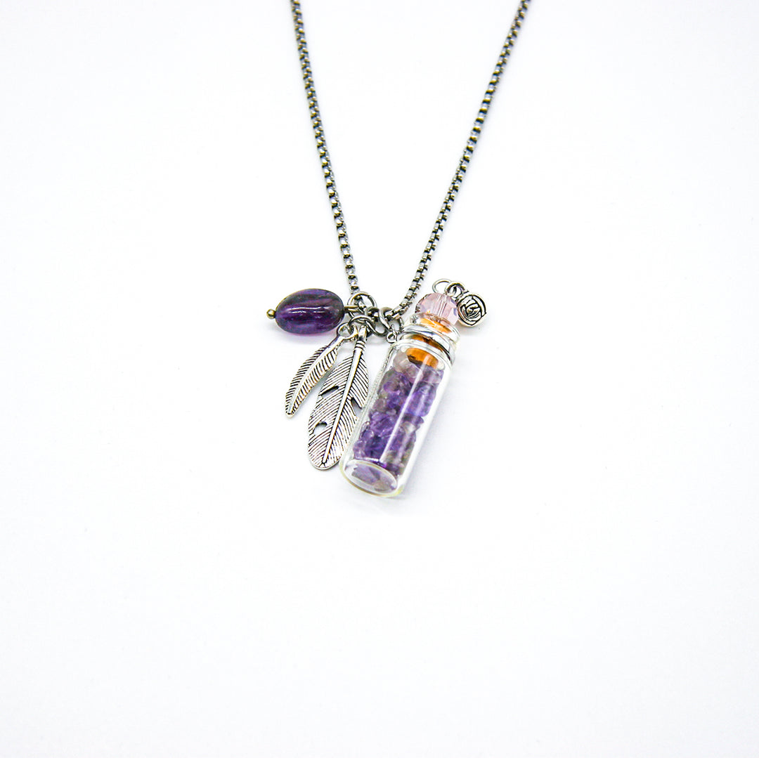 Gift Box - Crystal (Amethyst) Aroma Necklace + Purify Oil Blend