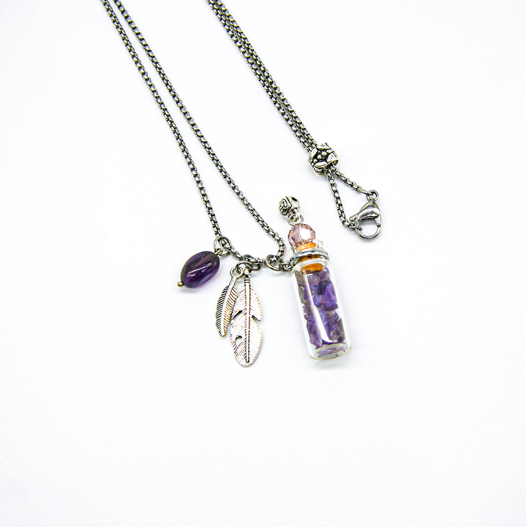 Gift Box - Crystal (Amethyst) Aroma Necklace + Purify Oil Blend