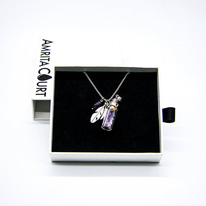 Gift Box - Crystal (Amethyst) Aroma Necklace + Purify Oil Blend